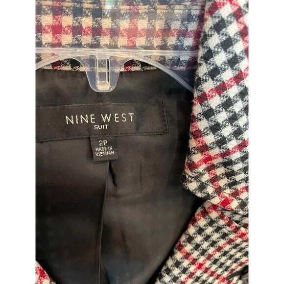 Nine West Black White Red Single Button Lined Houndstooth Jacket Sz 2P - Picture 4 of 6